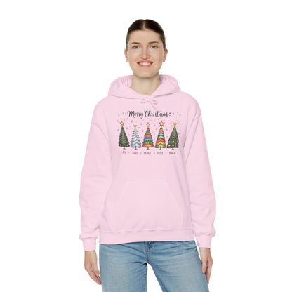 Merry Christmas Women's Hoodie, Joy Love Peace Hope Magic Holiday Hoodie, Women's Heavy Blend™ Hooded Sweatshirt