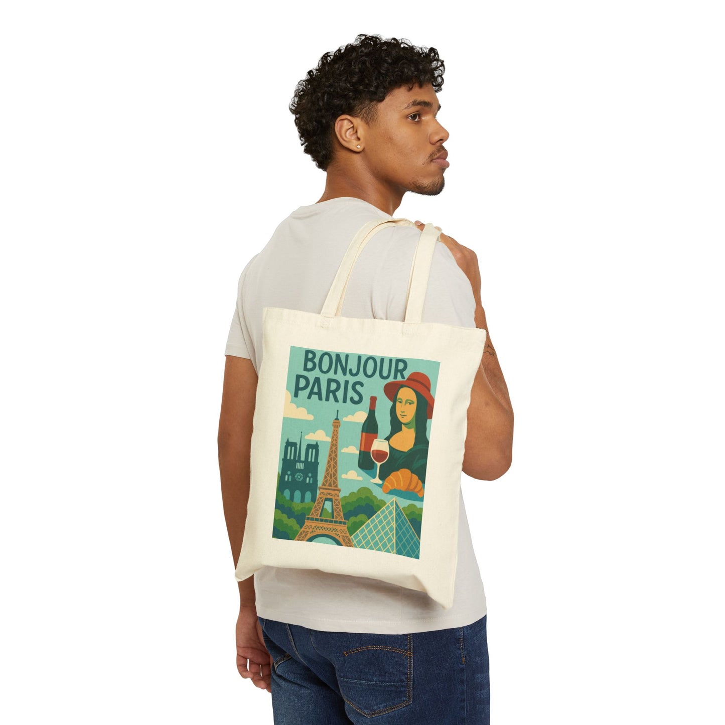 Bonjour Paris Tote Bag, Eco-Friendly Cotton Bag for Shopping, Travel, Gifts, Beach, and Everyday Use