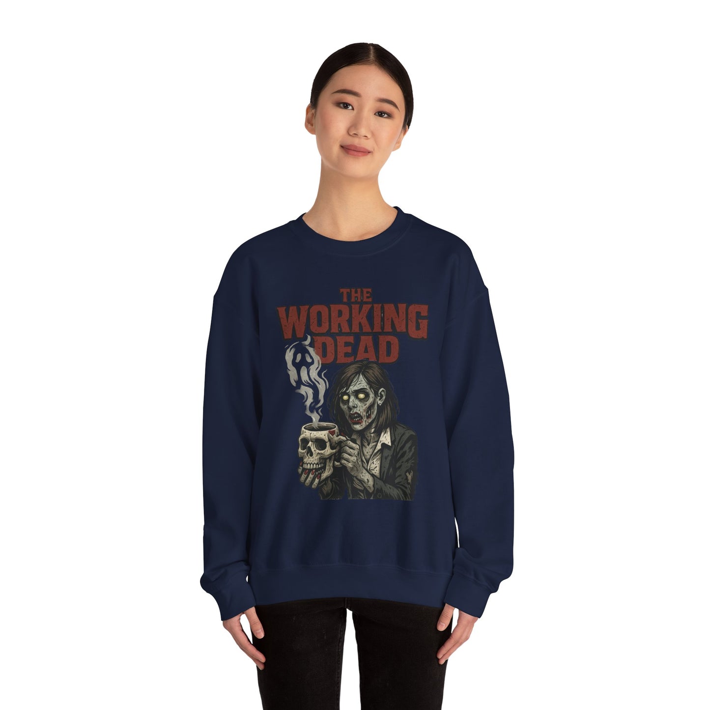 The Working Dead Women's Zombie Sweatshirt, Halloween Zombie Top, Work Humor Sweatshirt, Women's Heavy Blend™ Crewneck Sweatshirt