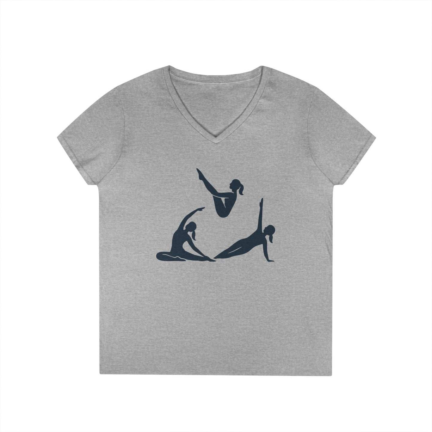 Ladies' V-Neck T-Shirt, Womens Pilates Graphic T-Shirt, Yoga Fitness Tee, Workout Top with Silhouette Print