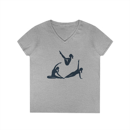 Ladies' V-Neck T-Shirt, Womens Pilates Graphic T-Shirt, Yoga Fitness Tee, Workout Top with Silhouette Print
