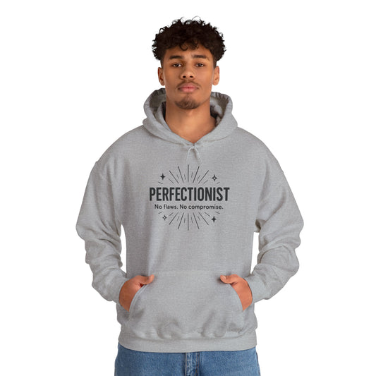 Mens Perfectionist Hoodie, No Flaws No Compromise Sweatshirt, Clean Bold Motivational Pullover, OCD Inspired Gift for Him