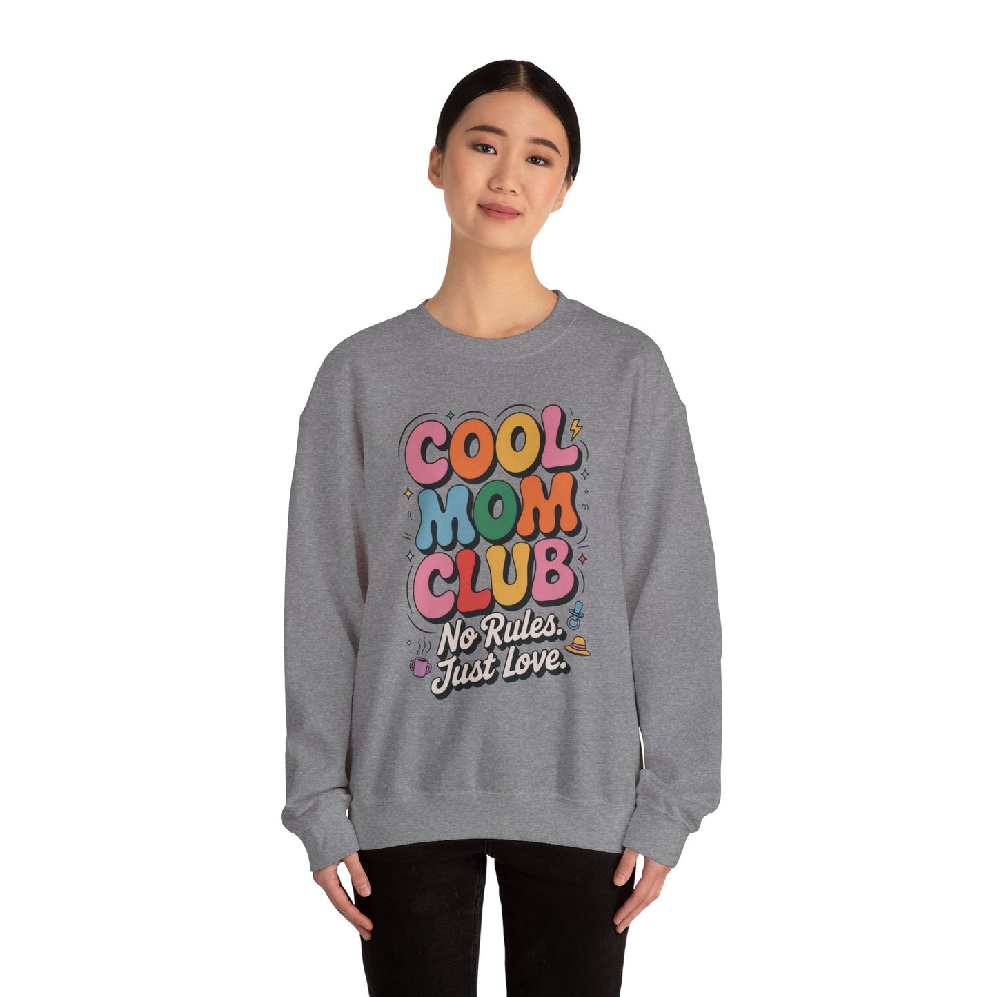 Cool Mom Club Sweatshirt, Gift for Moms, Mother's Day, No Rules Just Love, Retro Colorful Unisex Heavy Blend Crewneck
