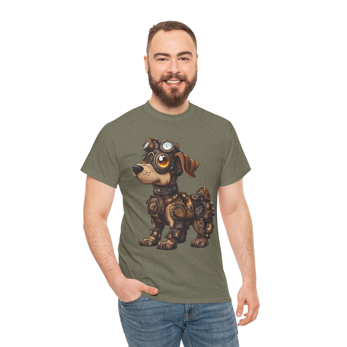 Cyberpunk Pup Design Mens Tee, Steampunk Dog Tee, Dog Lover Gift, Vintage Style, Fun Graphic Tee, Quirky Pet Apparel