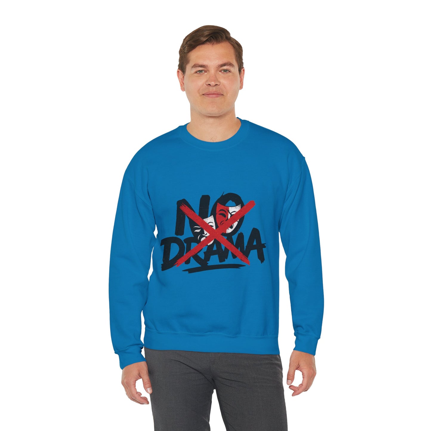 No Drama Mens Crewneck Sweatshirt, Casual Everyday Wear, Gift for Friends, Relaxed Vibes, Comfortable Fashion