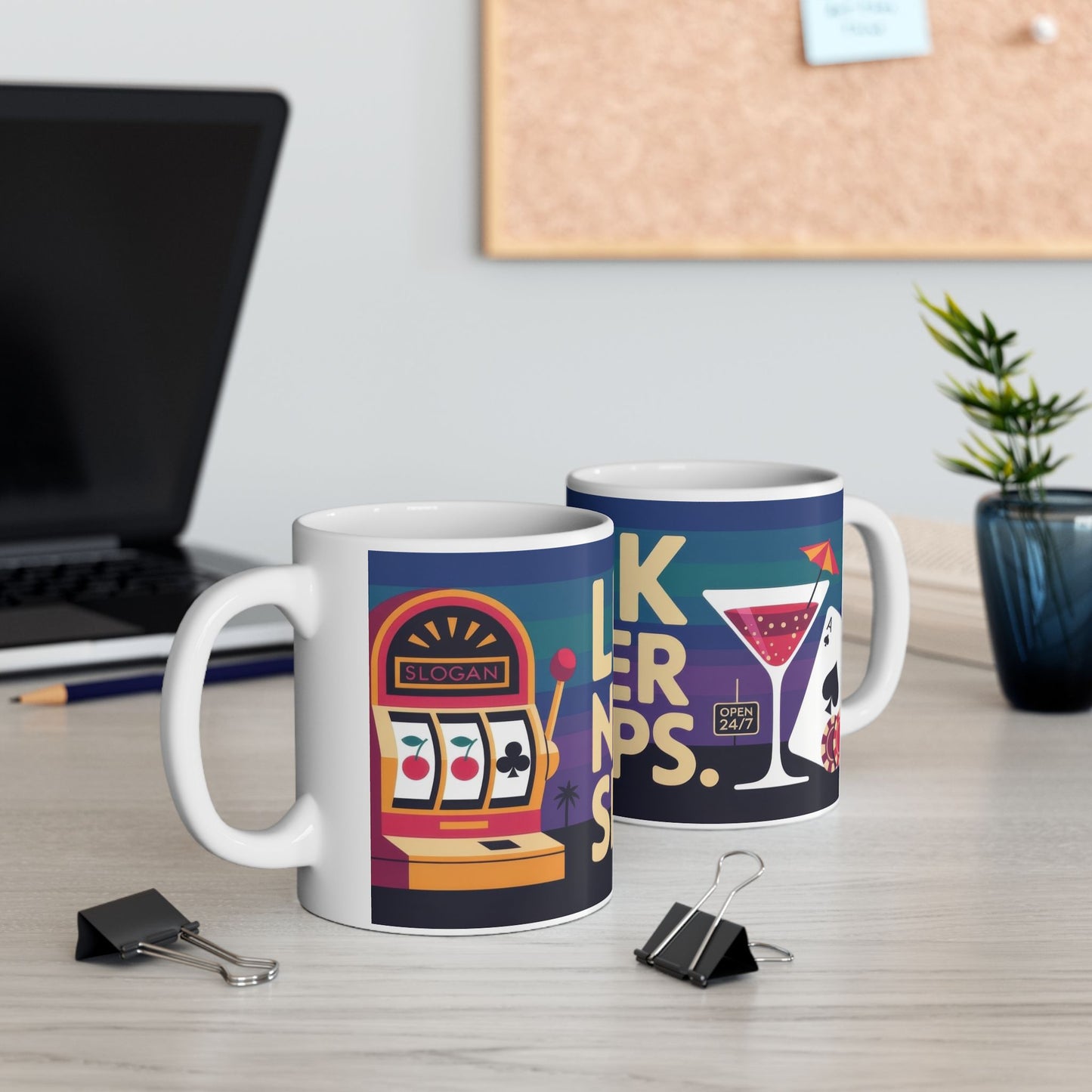 LUCK NEVER SLEEPS Mug, Retro Vegas Slot Machine Coffee Cup, Casino Gift, Gambling Lover Gift Idea, Perfect for Gamers, Poker Nights