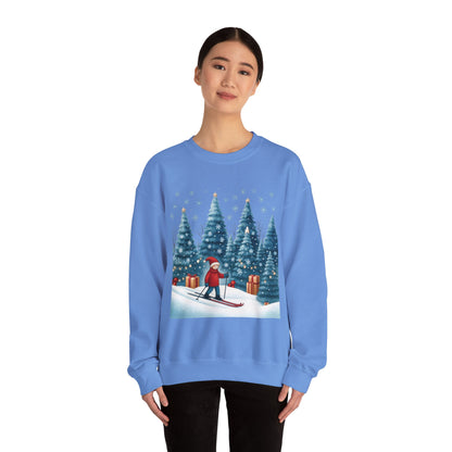 Womens Christmas Skiing Sweatshirt, Cozy Winter Holiday Pullover, Women's Heavy Blend™ Crewneck Sweatshirt