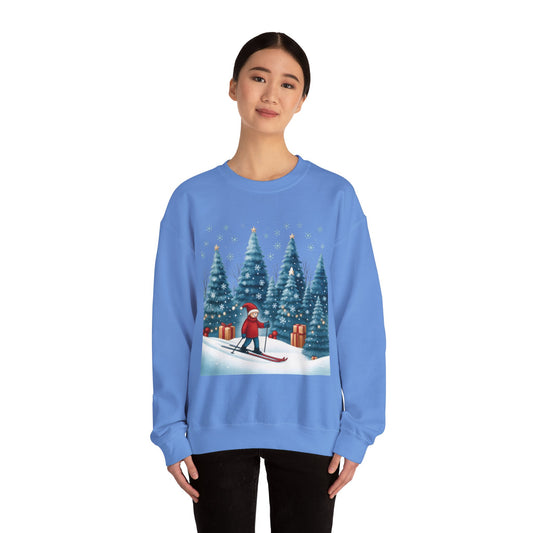 Womens Christmas Skiing Sweatshirt, Cozy Winter Holiday Pullover, Women's Heavy Blend™ Crewneck Sweatshirt