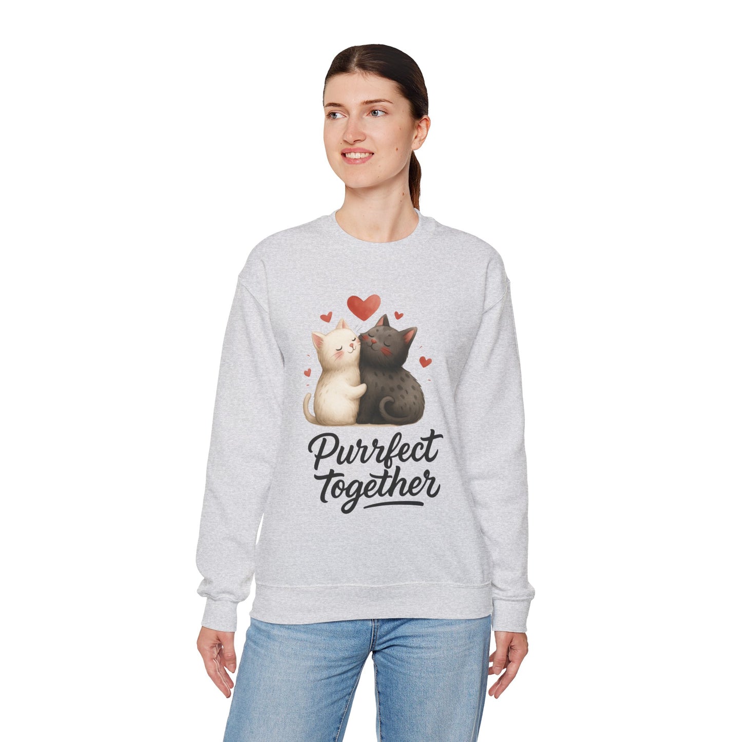 Cute Cat Couple Womens Sweatshirt, Purrfect Together Sweater, Gift for Cat Lovers, Cozy Crewneck for Valentine's Day, Animal Lover Apparel