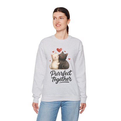 Cute Cat Couple Womens Sweatshirt, Purrfect Together Sweater, Gift for Cat Lovers, Cozy Crewneck for Valentine's Day, Animal Lover Apparel