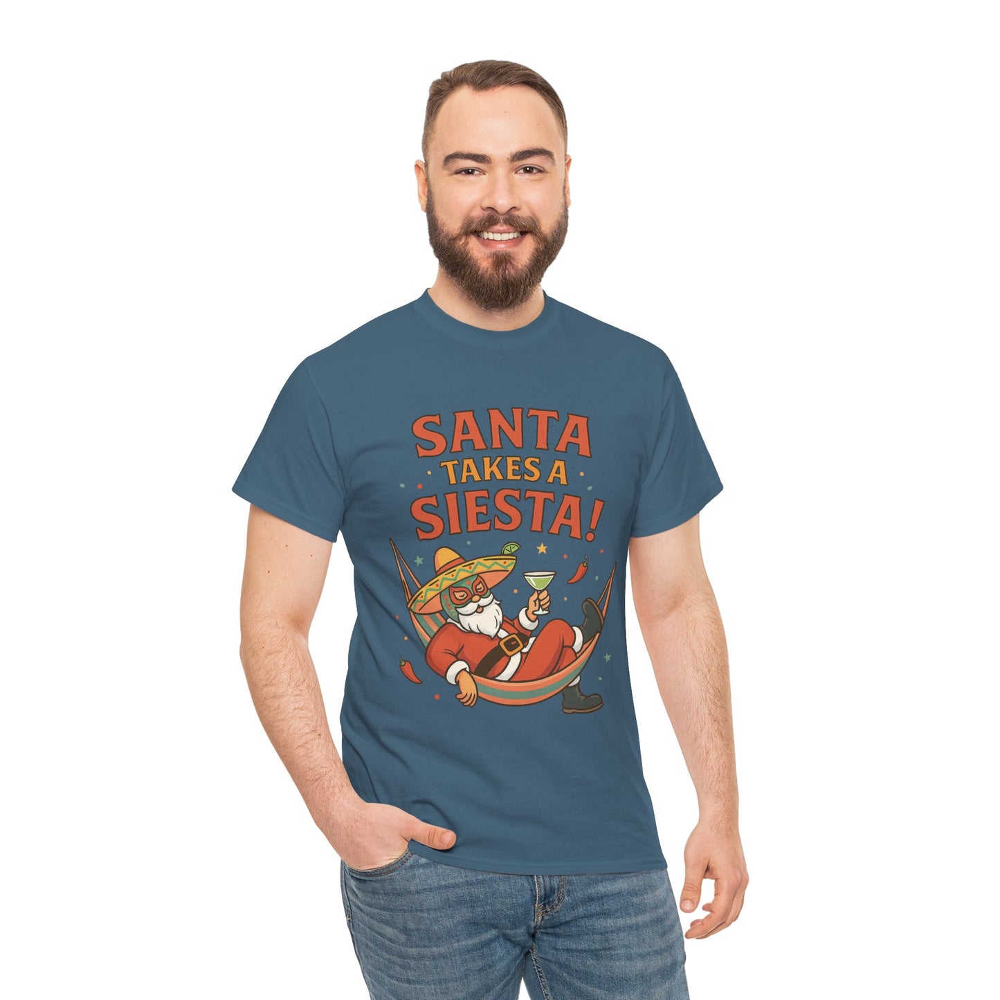 Santa Takes a Siesta Funny Christmas T-Shirt for Men, Mexican Santa Holiday Tee