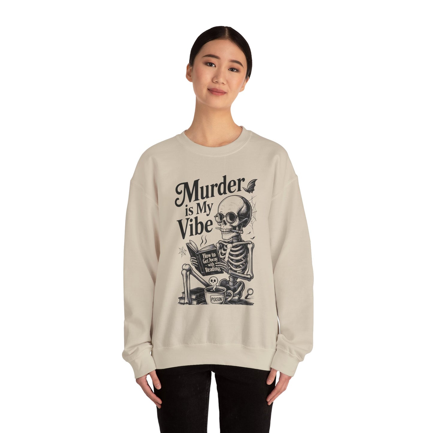 Womens Murder is My Vibe Crewneck Sweatshirt, Cozy Gift for Halloween, Unique Sweatshirt, Skull Graphic, Fall Fashion, Unisex Pullover