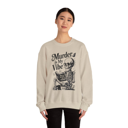 Womens Murder is My Vibe Crewneck Sweatshirt, Cozy Gift for Halloween, Unique Sweatshirt, Skull Graphic, Fall Fashion, Unisex Pullover
