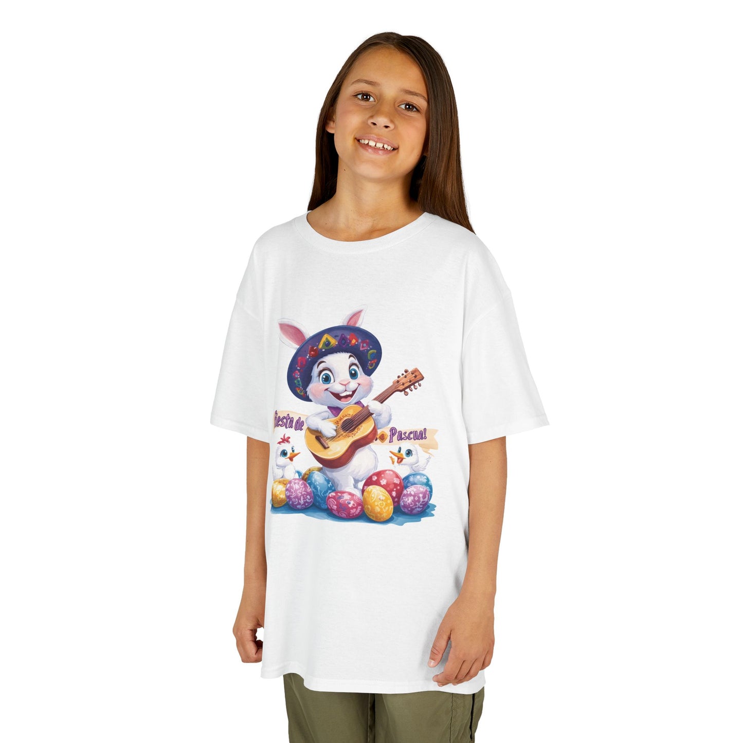 Mexican Easter Bunny Kids T-Shirt - Fiesta de Pascua Shirt with Guitar, Fun Spring Festival Tee, Colorful Holiday Gift for Children