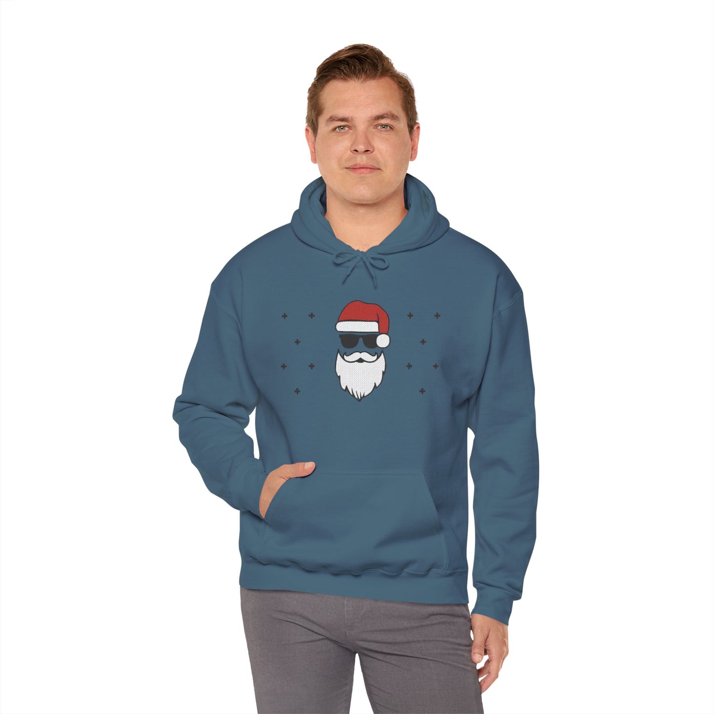 Cool Santa Men's Hoodie, Funny Christmas Sweatshirt, Retro Knit Holiday Style