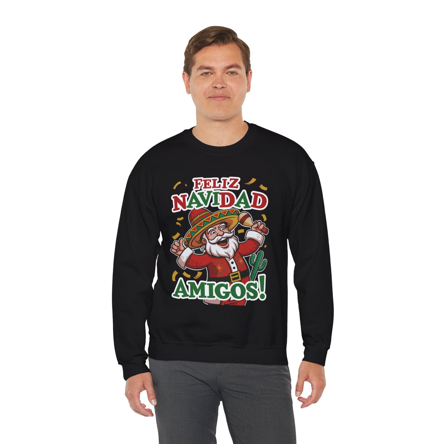 Feliz Navidad Amigos Sweatshirt, Funny Mexican Santa Christmas Jumper, Latin Holiday Fiesta Pullover