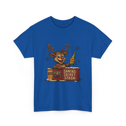 Men's Funny Christmas T-Shirt, Santa's Secret Stash Reindeer Tee