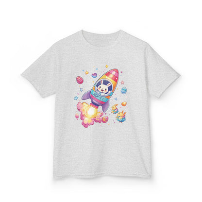 Easter Astronaut Bunny Kids T-Shirt - Cute Space Rocket Bunny with Colorful Eggs, Fun Spring Tee for Boys and Girls, Holiday Gift Idea