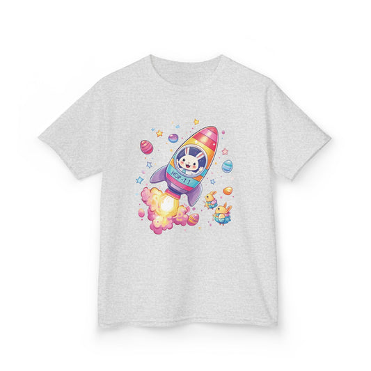 Easter Astronaut Bunny Kids T-Shirt - Cute Space Rocket Bunny with Colorful Eggs, Fun Spring Tee for Boys and Girls, Holiday Gift Idea