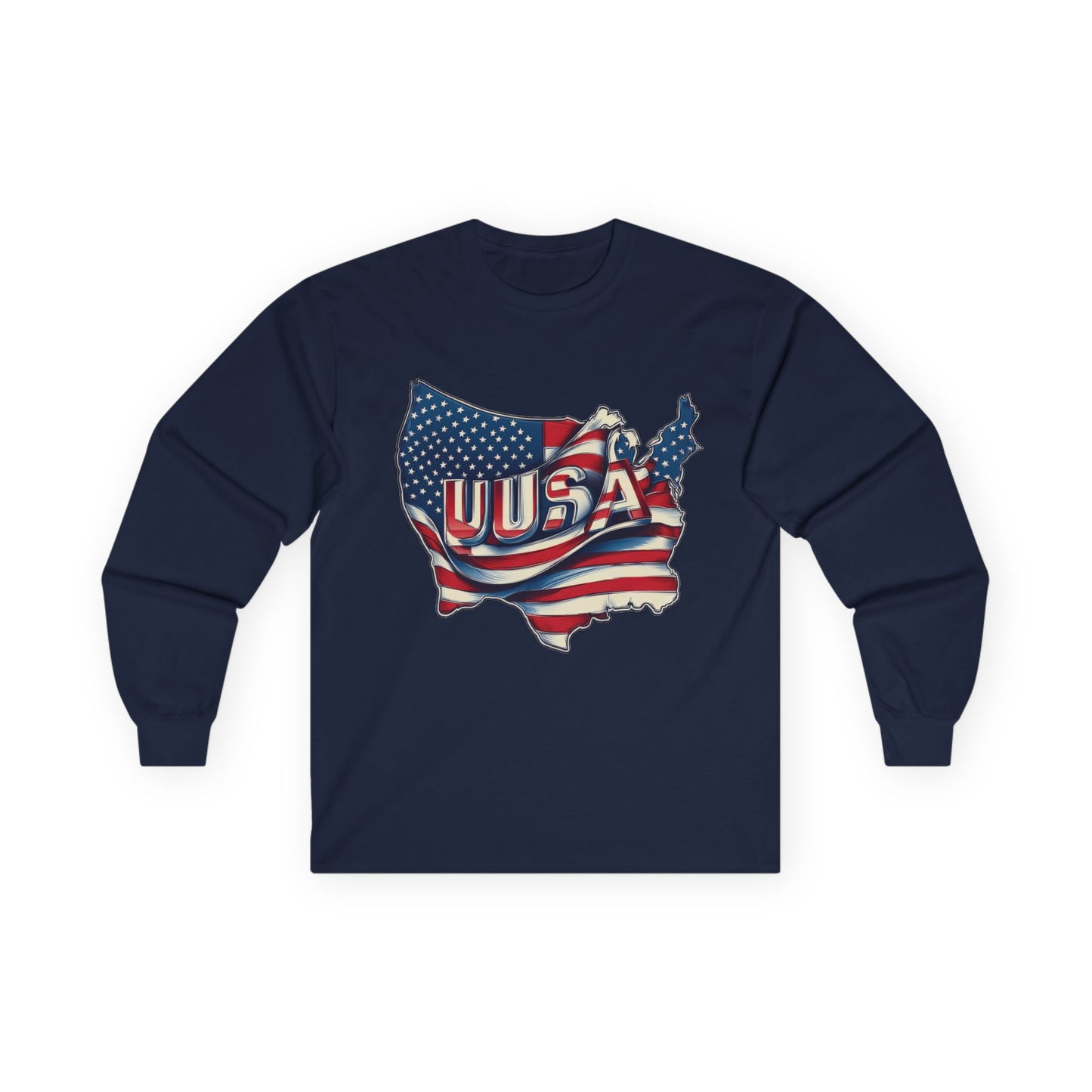 Patriotic Long Sleeve Tee, USA Flag Design, Unisex Cotton Shirt, Perfect for Independence Day, Gifts for Americans, Casual Wear