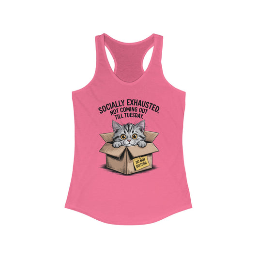 Socially Exhausted Cat Tank Top - Funny Women's Racerback Tee, Gift for Cat Lovers, Relaxed Fit Top for Casual Wear, Perfect for [...]