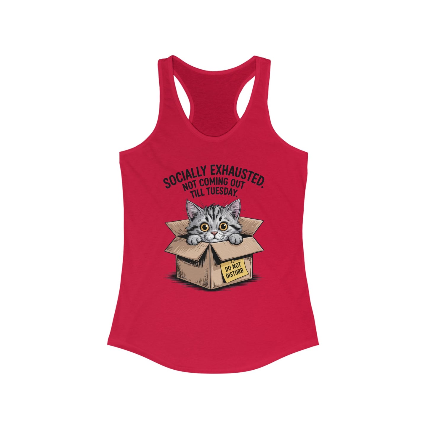 Socially Exhausted Cat Tank Top - Funny Women's Racerback Tee, Gift for Cat Lovers, Relaxed Fit Top for Casual Wear, Perfect for [...]