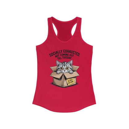 Socially Exhausted Cat Tank Top - Funny Women's Racerback Tee, Gift for Cat Lovers, Relaxed Fit Top for Casual Wear, Perfect for [...]