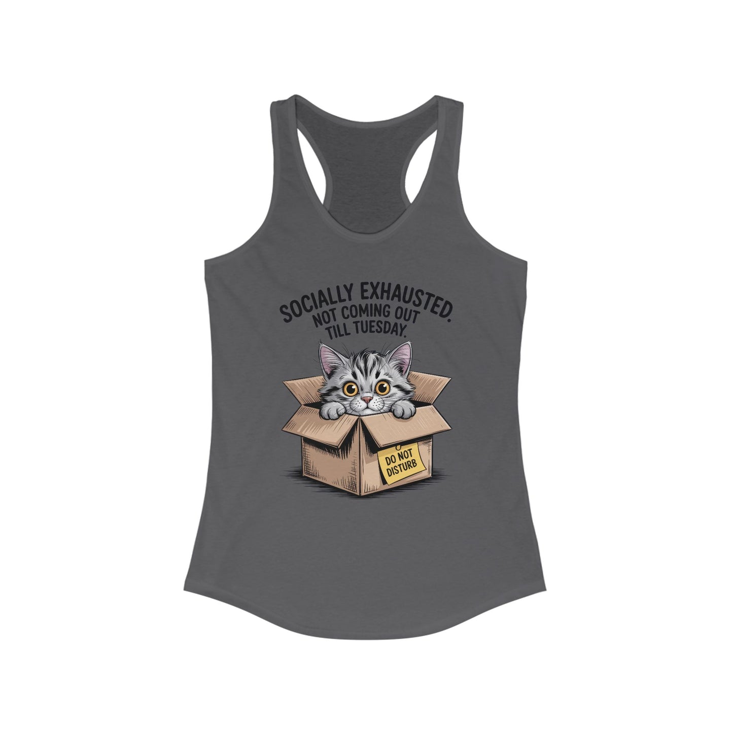Socially Exhausted Cat Tank Top - Funny Women's Racerback Tee, Gift for Cat Lovers, Relaxed Fit Top for Casual Wear, Perfect for [...]