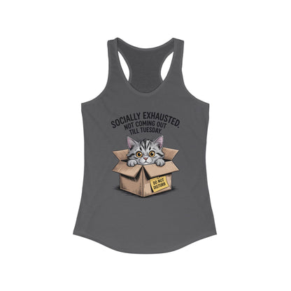 Socially Exhausted Cat Tank Top - Funny Women's Racerback Tee, Gift for Cat Lovers, Relaxed Fit Top for Casual Wear, Perfect for [...]