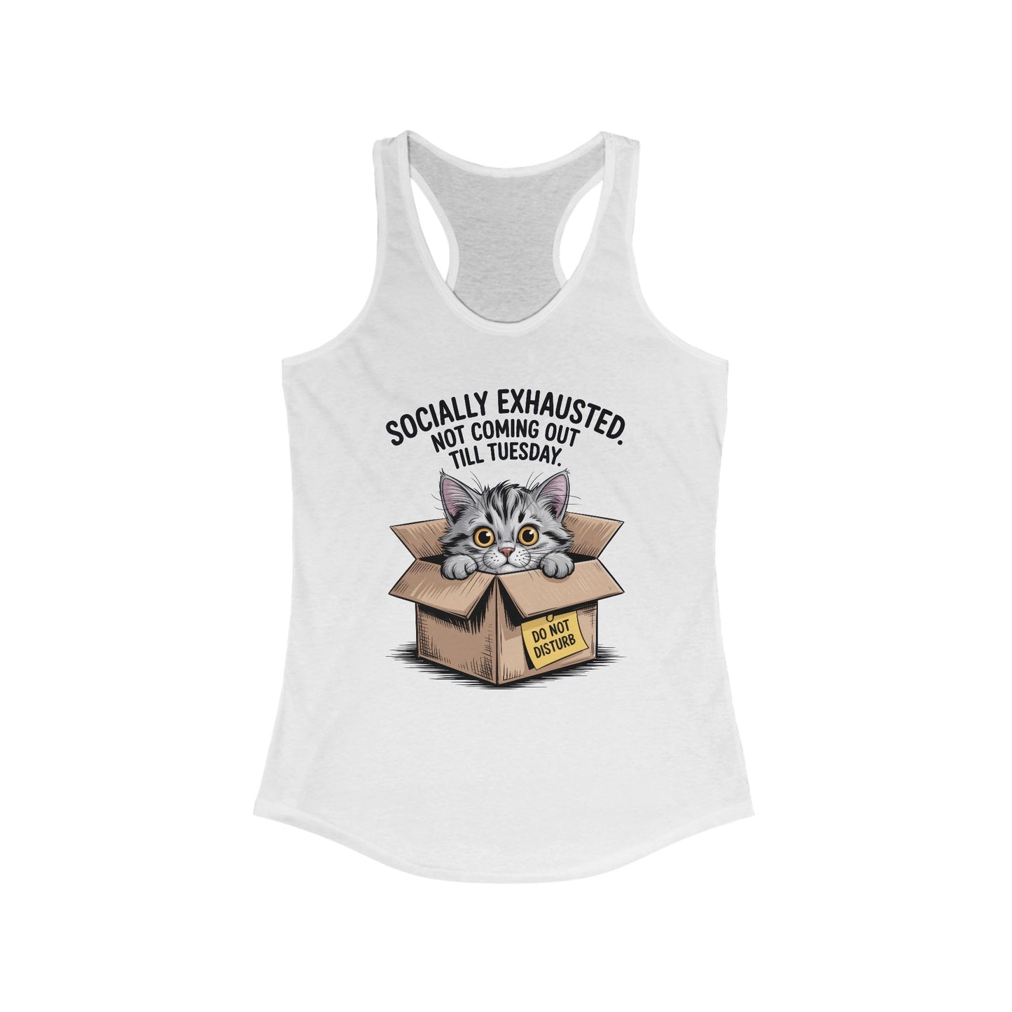 Socially Exhausted Cat Tank Top - Funny Women's Racerback Tee, Gift for Cat Lovers, Relaxed Fit Top for Casual Wear, Perfect for [...]