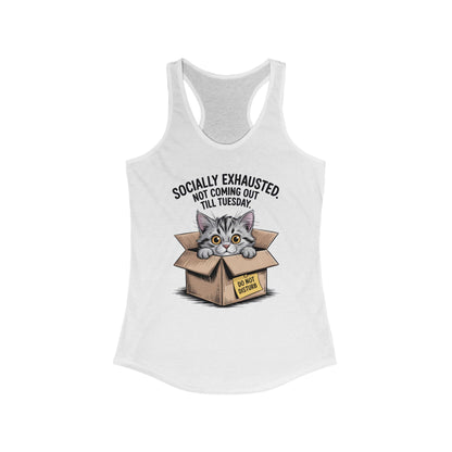 Socially Exhausted Cat Tank Top - Funny Women's Racerback Tee, Gift for Cat Lovers, Relaxed Fit Top for Casual Wear, Perfect for [...]