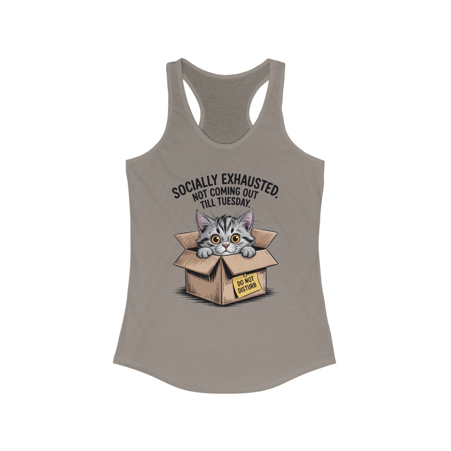 Socially Exhausted Cat Tank Top - Funny Women's Racerback Tee, Gift for Cat Lovers, Relaxed Fit Top for Casual Wear, Perfect for [...]