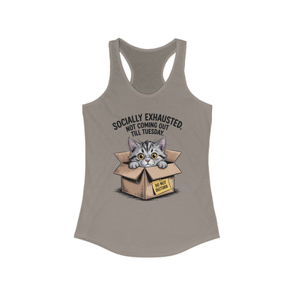 Socially Exhausted Cat Tank Top - Funny Women's Racerback Tee, Gift for Cat Lovers, Relaxed Fit Top for Casual Wear, Perfect for [...]