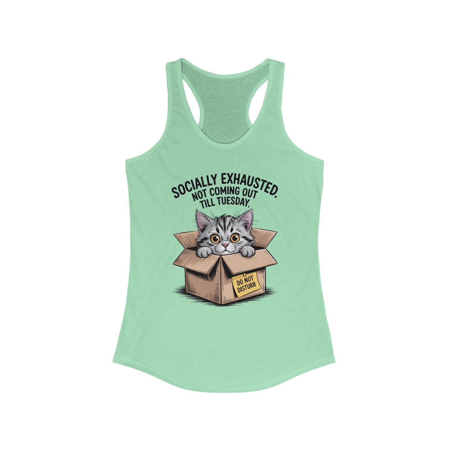 Socially Exhausted Cat Tank Top - Funny Women's Racerback Tee, Gift for Cat Lovers, Relaxed Fit Top for Casual Wear, Perfect for [...]