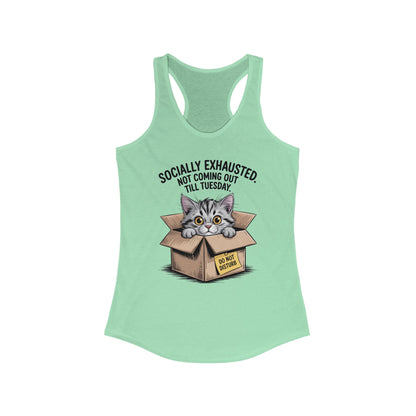 Socially Exhausted Cat Tank Top - Funny Women's Racerback Tee, Gift for Cat Lovers, Relaxed Fit Top for Casual Wear, Perfect for [...]