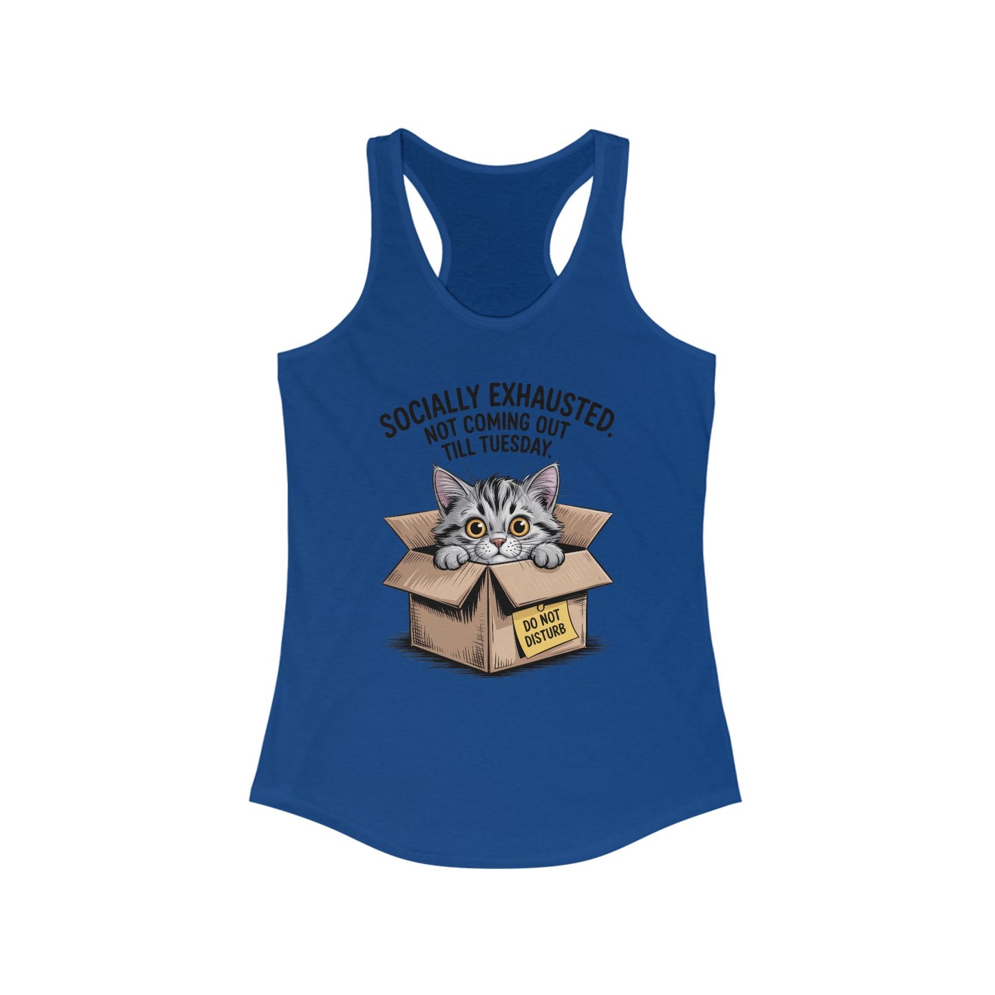 Socially Exhausted Cat Tank Top - Funny Women's Racerback Tee, Gift for Cat Lovers, Relaxed Fit Top for Casual Wear, Perfect for [...]