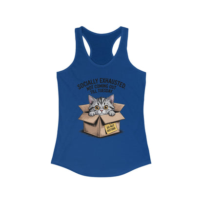 Socially Exhausted Cat Tank Top - Funny Women's Racerback Tee, Gift for Cat Lovers, Relaxed Fit Top for Casual Wear, Perfect for [...]