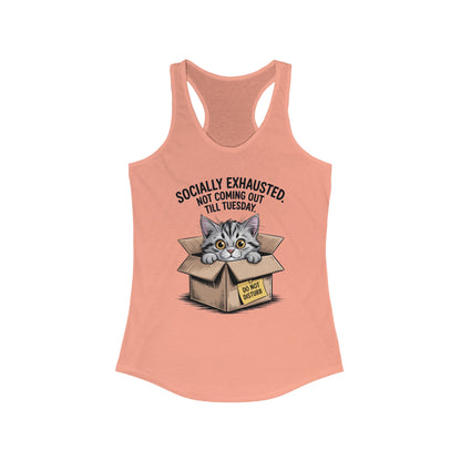 Socially Exhausted Cat Tank Top - Funny Women's Racerback Tee, Gift for Cat Lovers, Relaxed Fit Top for Casual Wear, Perfect for [...]
