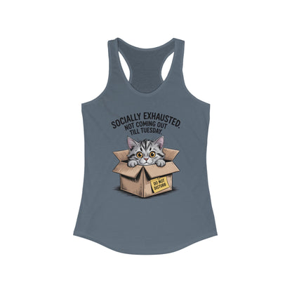 Socially Exhausted Cat Tank Top - Funny Women's Racerback Tee, Gift for Cat Lovers, Relaxed Fit Top for Casual Wear, Perfect for [...]