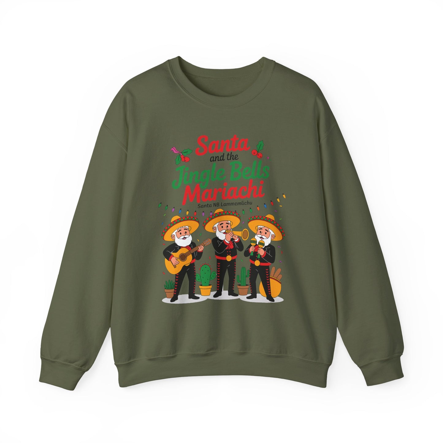 Santa and the Jingle Bells Mariachi Sweatshirt, Funny Mexican Christmas Jumper, Latin Holiday Fiesta Pullover