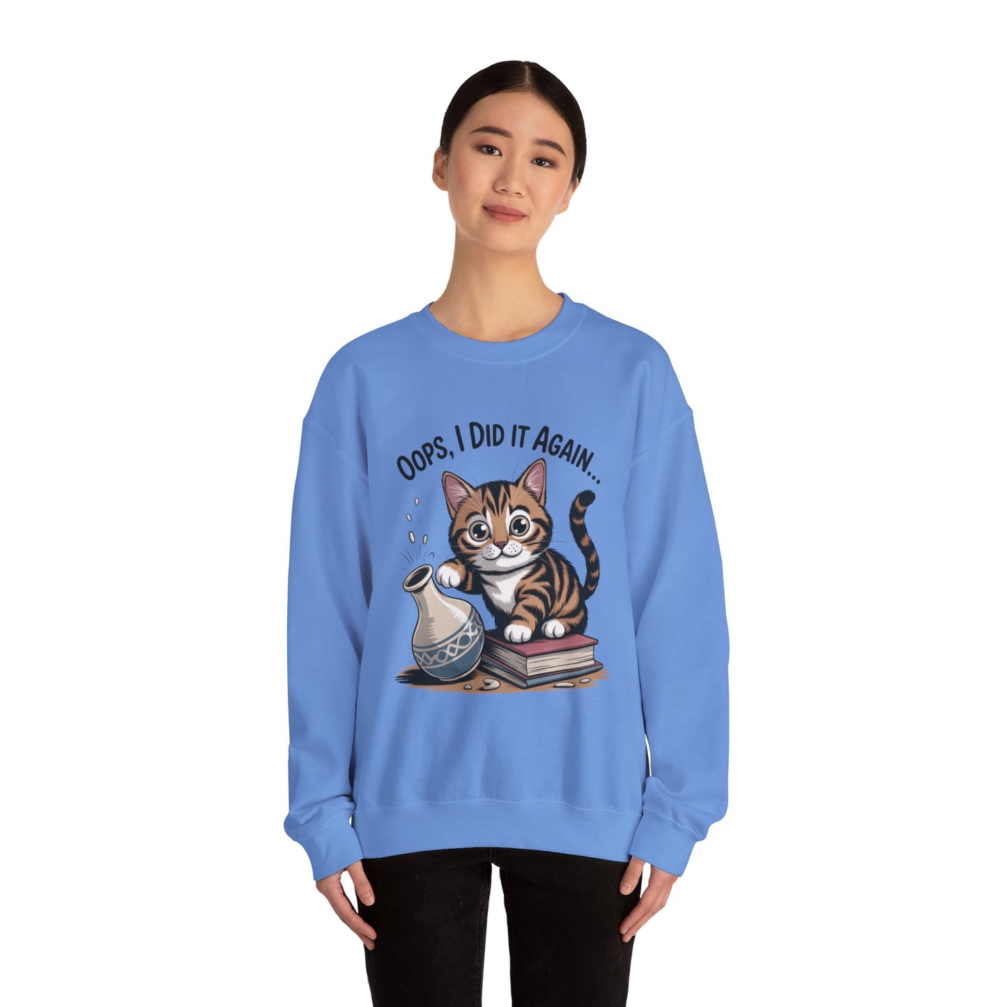Cute Cat Oops! I Did It Again Sweatshirt, Funny Pet Lover Gift, Cozy Crewneck for Cat Moms, Purrfect for Birthdays, Casual Wear
