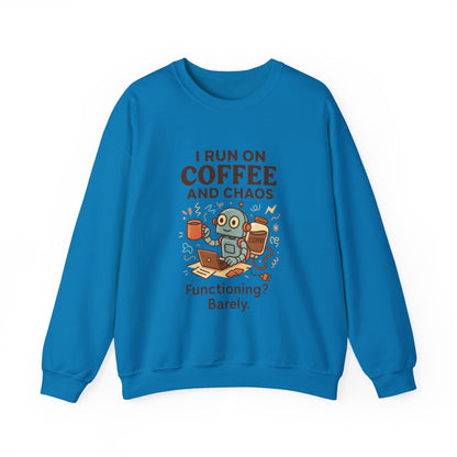 Coffee and Chaos Crewneck Sweatshirt, Funny Sweatshirt for Coffee Lovers, Unisex Gift, Cozy Everyday Wear, Ideal for Holidays