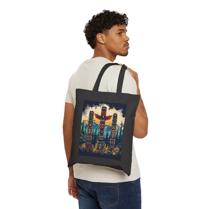Totem Pole Canvas Tote Bag, Eco-Friendly Shopping Bag, Gift for Nature Lovers, Beach Tote, Reusable Grocery Bag, Boho Art