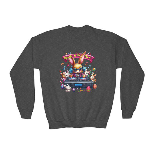 DJ Bunny Easter Kids Sweatshirt - Fun Music Bunny Crewneck for Spring, Hoppin' to the Beat Design, Cute Gift for Easter & Parties