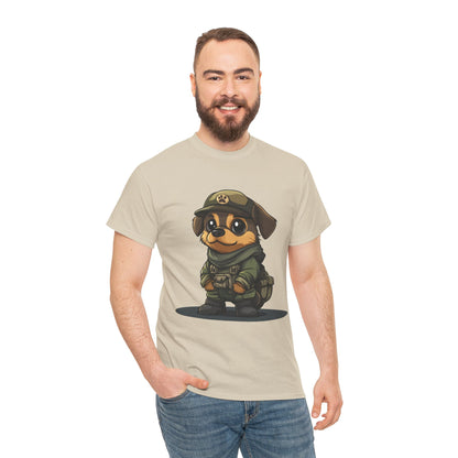 Funny Dog Soldier Tee, Cute Military Dog Cartoon Unisex Heavy Cotton Tee , Pet Lover Gift, Gift for Dog Owners, Gift for Army Fans