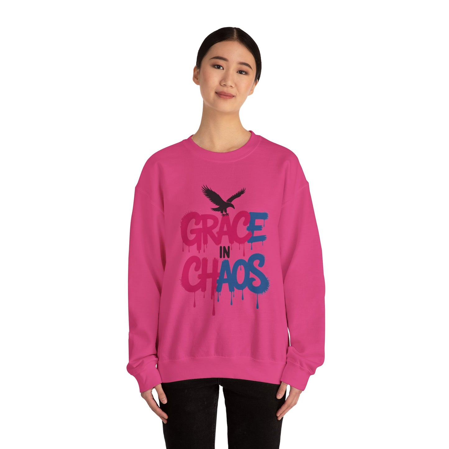 Women's Sweatshirt Grace in Chaos, Graffiti Dripping Street Art Pullover, Bold Urban Graphic