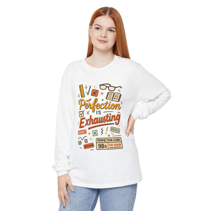 Stress Relief Long Sleeve Tee, Perfect for Perfectionists, Humorous Gift, Back-to-School, Gift for Graduates, Motivational Apparel