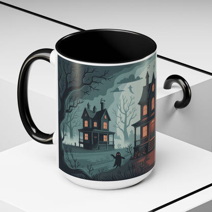 Haunted Mansion Mug, Ghostly Gothic Forest Coffee Cup, Spooky Haunted House Halloween Gift for Horror Lovers, Accent Coffee Mug (11, 15oz)
