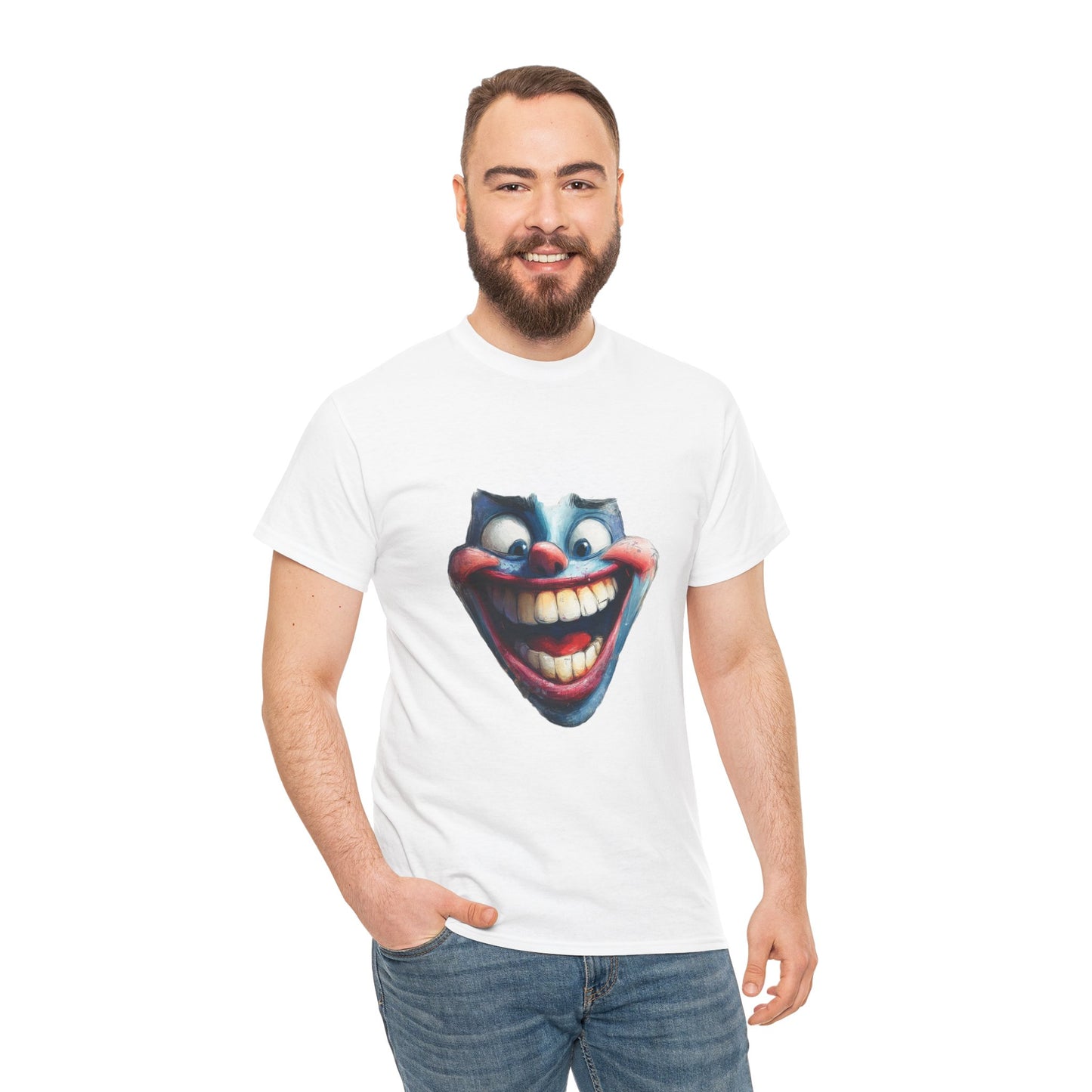 Funny Clown Face Unisex Heavy Cotton Tee, Creepy Clown Face T-Shirt, Humor T-Shirt,Clown Theme Shirt, Funny Horror Graphic Tee