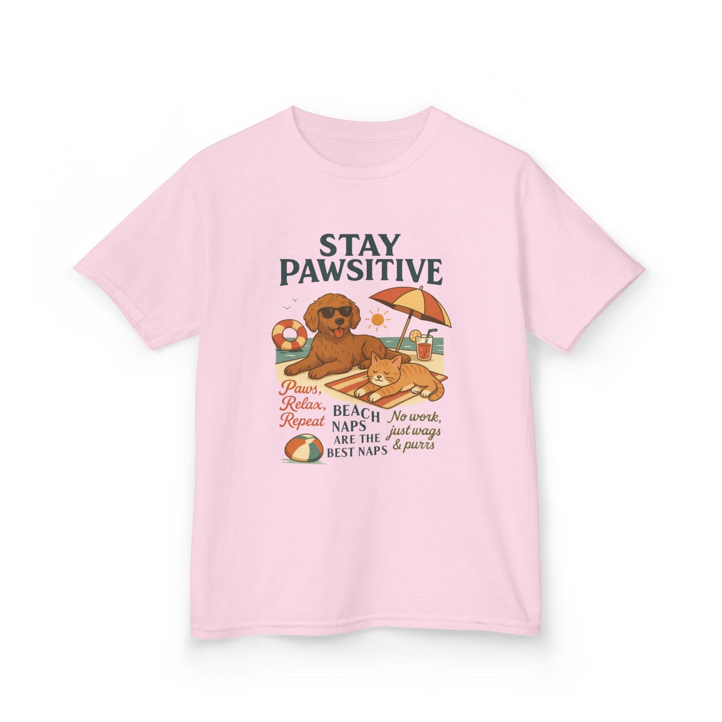 Kids Beach Vibes Tee - Stay Pawsitive, Summer Fun Shirt, Dog Lover Gift, Vacation Outfit, Beach Day Apparel